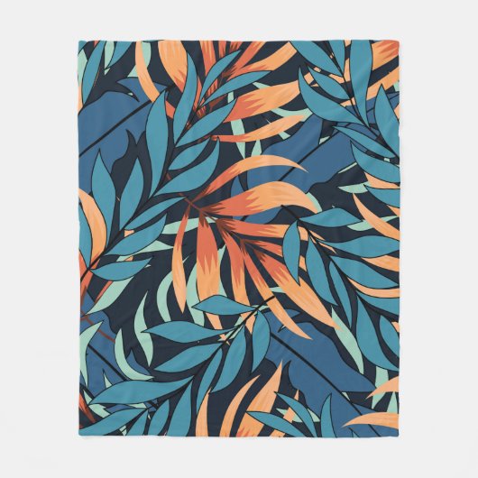 Abstract seamless tropical pattern with pastel pla フリースブランケット (正面)