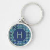 Abstract Shades of Blue Circle Pattern Monogram キーホルダー (正面)