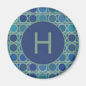 Abstract Shades of Blue Circle Pattern Monogram マグネット (正面)