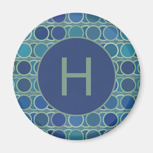 Abstract Shades of Blue Circle Pattern Monogram マグネット (正面)