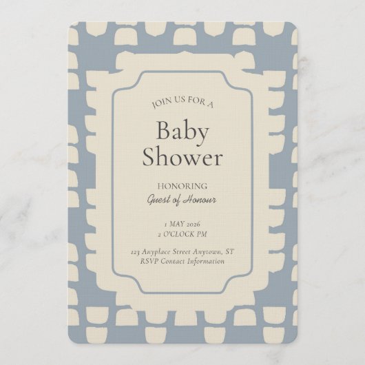 Abstract Shape Geometric Gender Neutral Blue Beige 招待状 (正面)