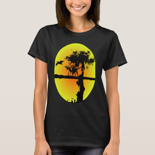 Abstract Silhouette Pelican Cypress Swamp Tシャツ (正面)