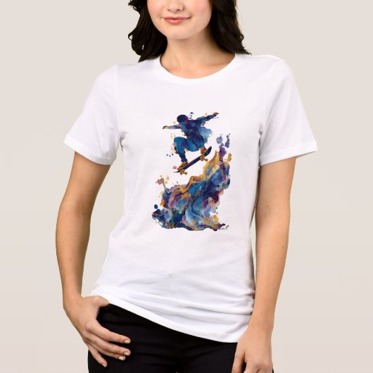 Abstract Skateboarder | Fluid Ink Watercolor トライブレンドＴシャツ (正面)