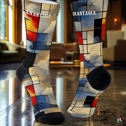 Abstract Sky Socks with Geometric Artistic Design ソックス