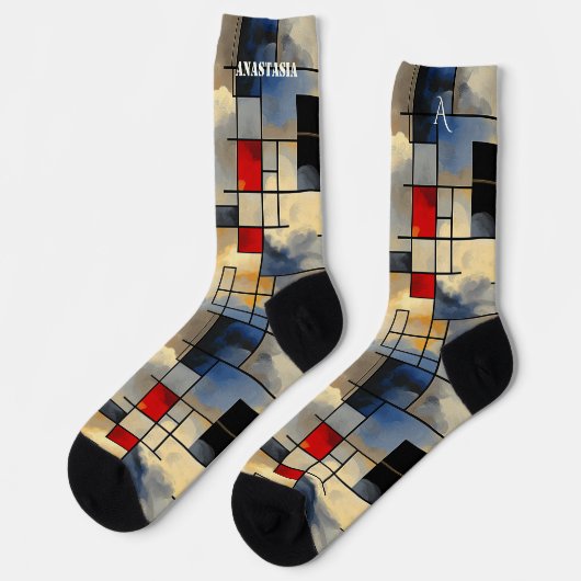 Abstract Sky Socks with Geometric Artistic Design ソックス (左)