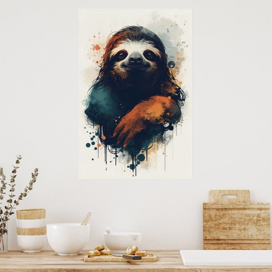 Abstract Sloth Wall Art – Relaxed Animal ポスター (キッチン)