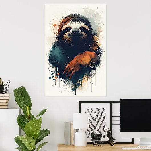 Abstract Sloth Wall Art – Relaxed Animal ポスター (ホームオフィス)