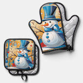 Abstract Snowman 鍋つかみ&鍋敷きセット (正面/裏面)