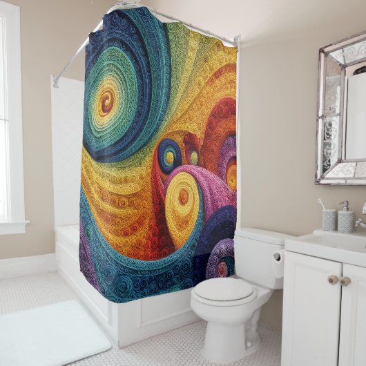 Abstract Spiral Pattern Colorful 3D Swirl Texture シャワーカーテン (インサイチュ)