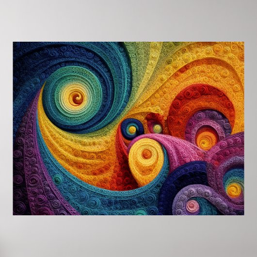 Abstract Spiral Pattern Colorful 3D Swirl Texture ポスター (正面)
