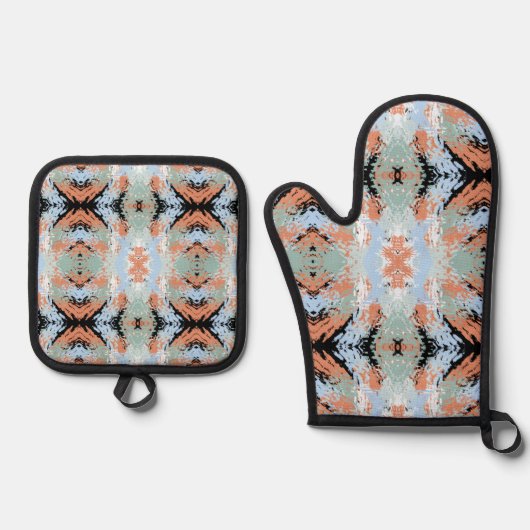 Abstract Split Ends Pattern And Soft Pastels 鍋つかみ&鍋敷きセット (正面)