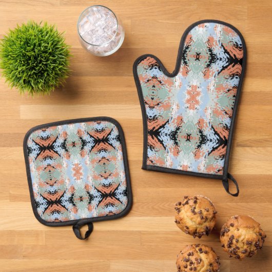 Abstract Split Ends Pattern And Soft Pastels 鍋つかみ&鍋敷きセット (トップダウン)