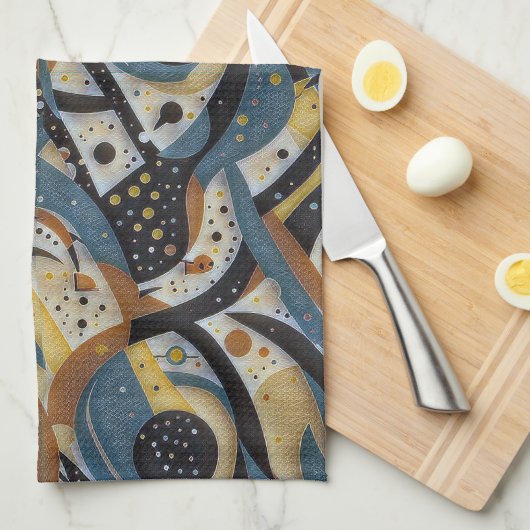 Abstract squiggles, dots, and zigzags pattern キッチンタオル (四つ折り)