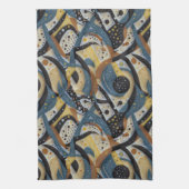 Abstract squiggles, dots, and zigzags pattern キッチンタオル (縦)