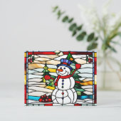 Abstract Stained Glass Christmas Snowman  シーズンポストカード (スタンド正面)