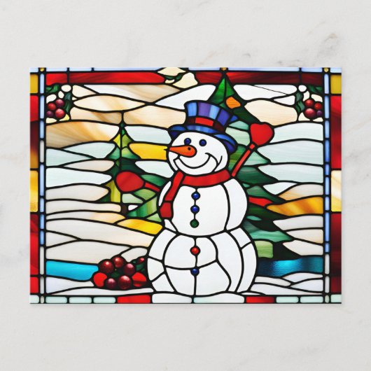 Abstract Stained Glass Christmas Snowman  シーズンポストカード (正面)