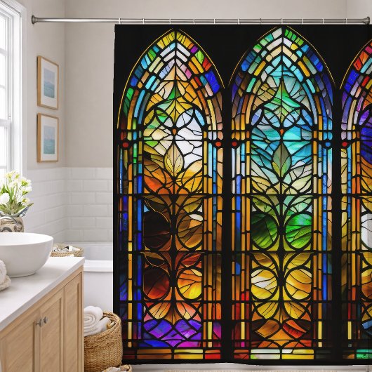 Abstract Stained Glass Design シャワーカーテン