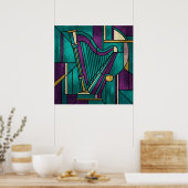 Abstract Stained Glass Harp Poster Teal and Purple ポスター (キッチン)