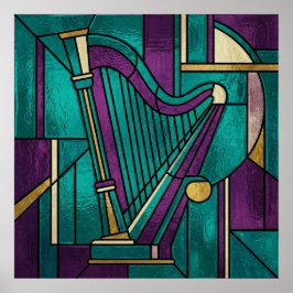 Abstract Stained Glass Harp Poster Teal and Purple ポスター