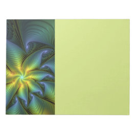 Abstract Star, Shiny Blue Green Golden Fractal Art ノートパッド