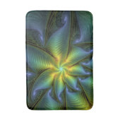 Abstract Star, Shiny Blue Green Golden Fractal Art バスマット (正面縦)
