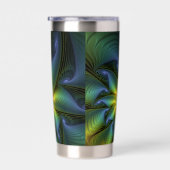 Abstract Star, Shiny Blue Green Golden Fractal Art 保温保冷タンブラー (右面)