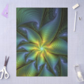 Abstract Star, Shiny Blue Green Golden Fractal Art 薄葉紙 (クラフト)