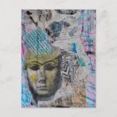Abstract Stone Face Mixed Media Collage ポストカード (正面)