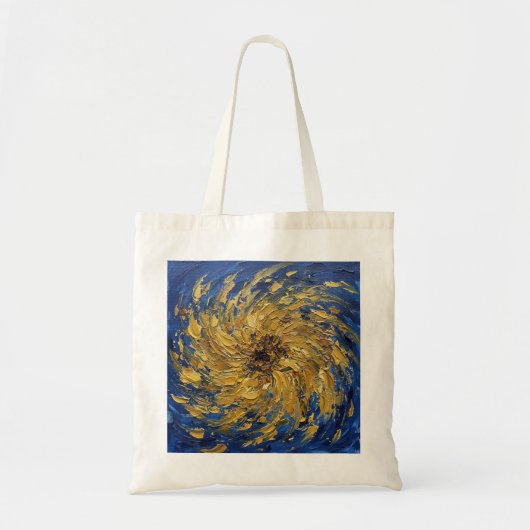 Abstract Sunflower Swirl Van Gogh Style Blue Art トートバッグ (正面)