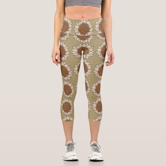 Abstract Sunflower Tile Background カプリレギンス (正面)