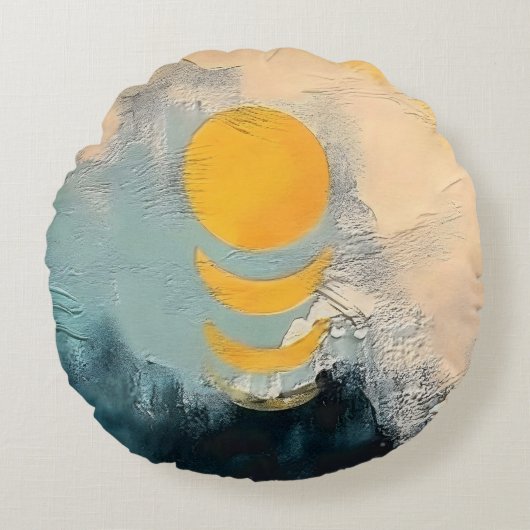 Abstract Sunset – Golden Calm Over Horizons ラウンドクッション (正面)