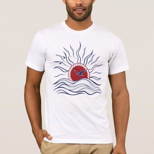 Abstract Sunset Illustration with Birds and Waves  Tシャツ (正面)