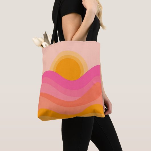 Abstract Sunset Tote Bag | Pastel Wave トートバッグ (クローズアップ)
