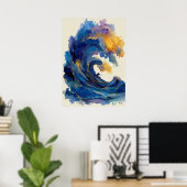 Abstract Surfer Wave Liquid Art Ocean Color Flow ポスター (ホームオフィス)