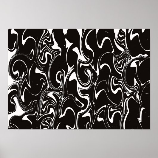 Abstract Swirl Art - Black and White ポスター (正面)