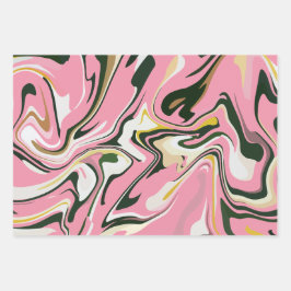 Abstract Swirling art with Pink, white and black ラッピングペーパーシート