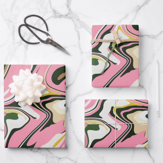 Abstract Swirling art with Pink, white and black ラッピングペーパーシート (正面)