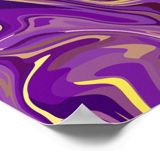 Abstract Swirling Marble Design in Purple & Yellow ポスター (角)