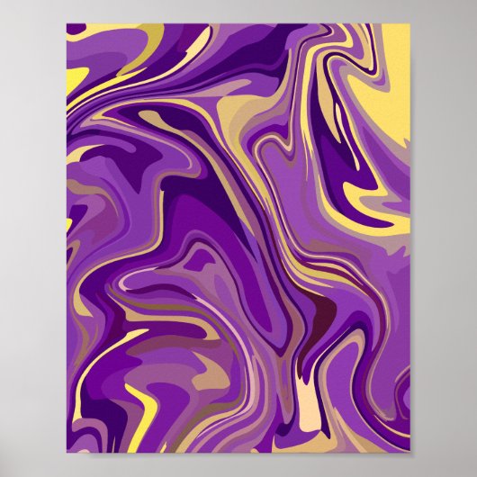 Abstract Swirling Marble Design in Purple & Yellow ポスター (正面)
