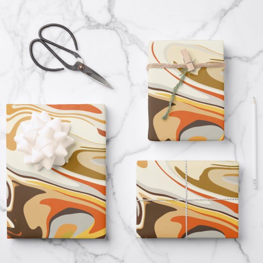 Abstract Swirling Orange and Beige Design ラッピングペーパーシート (正面)