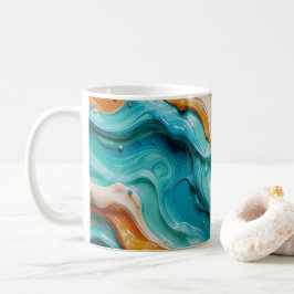 Abstract Swirling Teal and Orange Glossy Fluid コーヒーマグカップ