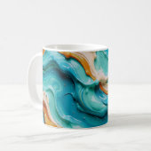 Abstract Swirling Teal and Orange Glossy Fluid コーヒーマグカップ (正面左)