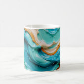 Abstract Swirling Teal and Orange Glossy Fluid コーヒーマグカップ (中央)