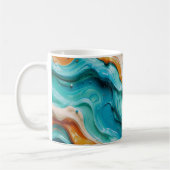 Abstract Swirling Teal and Orange Glossy Fluid コーヒーマグカップ (左)