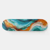 Abstract Swirling Teal and Orange Glossy Fluid  スケートボード (横)