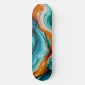 Abstract Swirling Teal and Orange Glossy Fluid  スケートボード (正面)
