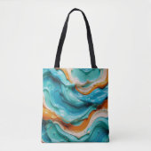 Abstract Swirling Teal and Orange Glossy Fluid  トートバッグ (正面)