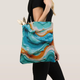 Abstract Swirling Teal and Orange Glossy Fluid トートバッグ