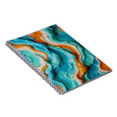 Abstract Swirling Teal and Orange Glossy Fluid ノートブック (右側)