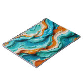 Abstract Swirling Teal and Orange Glossy Fluid ノートブック (左側)